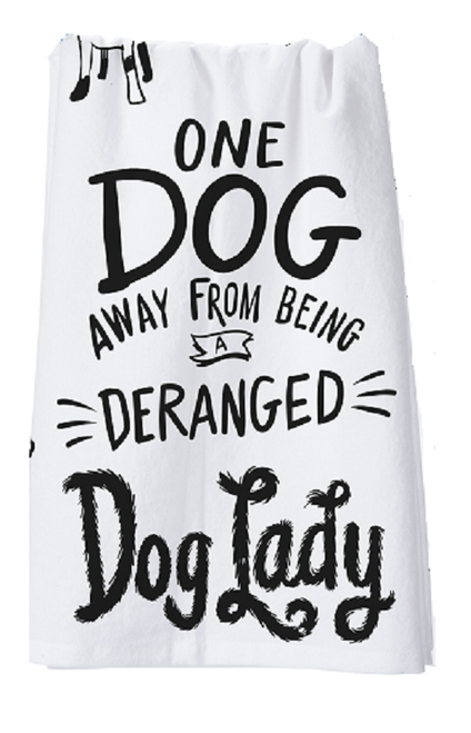New Funny Black White All Over Printed Kitchen Dish Towel, Deranged Dog Lady