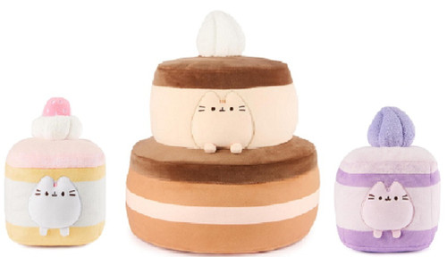 New GUND Pusheen Sweets Plush Bundle, 11" Cake, 6" Sponge Cake and 6" Pink Cake