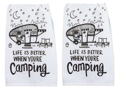 Set of 2 Primitives By Kathy Vintage Better When You're Camping Kitchen Towels