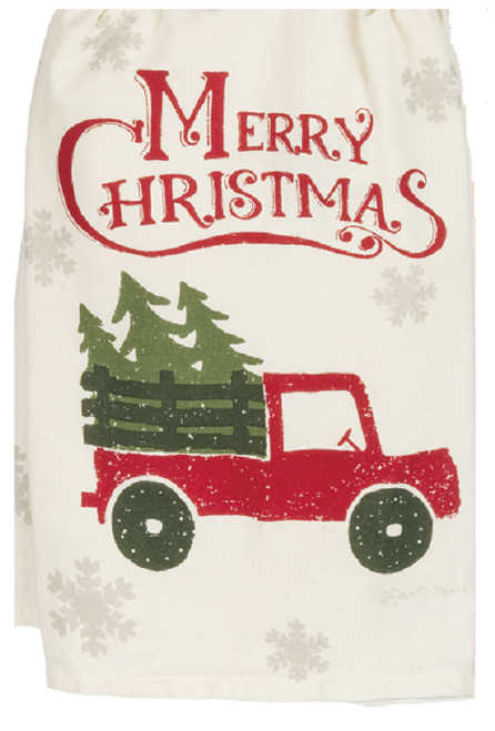 Primitives by Kathy Rustic Holiday Dish Towel, 28 x 28-Inches, Christmas Truck