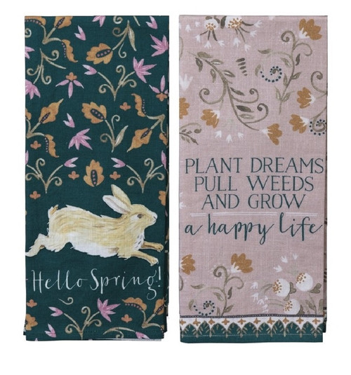 Primitives by Kathy 2 Pc Hello Spring and Plant Dreams Kitchen Towel Gift Bundle