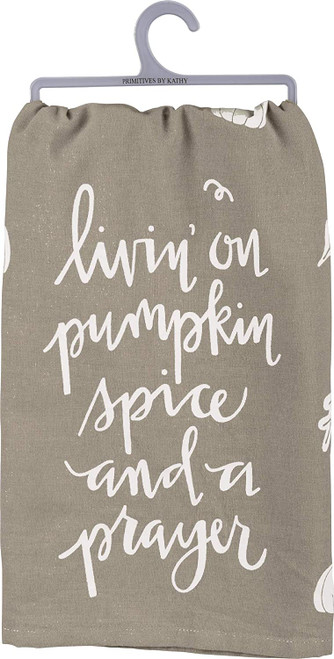 Primitives by Kathy Gray and White Hand-Lettered Dish Towel, 28 x 28-Inch, Livin' on Pumpkin Spice