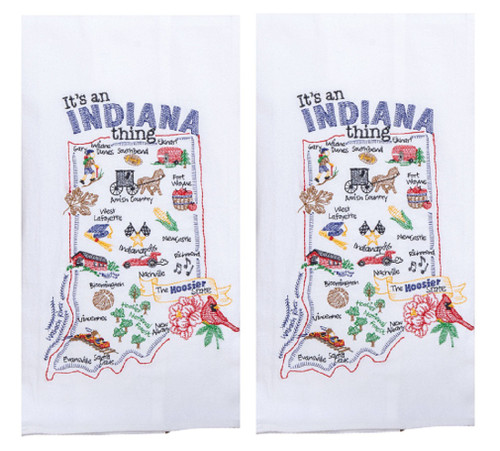 New Set of 2 Kay Dee Designs State of Indiana Embroidered Flour Sack Towels