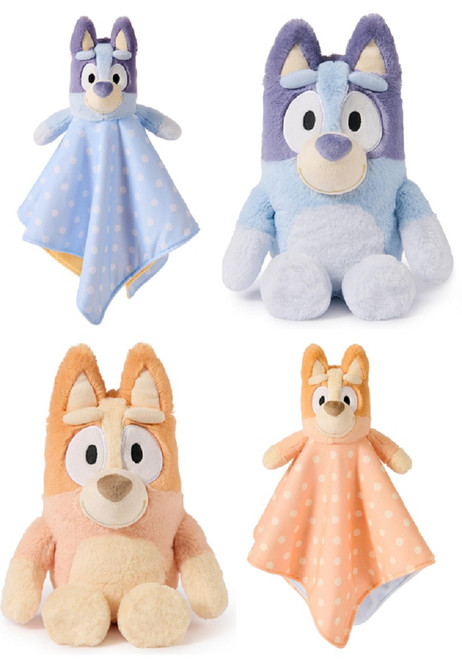 GUND Bluey 13" Plush Bundle, Bluey Lovey, Bingo Lovey, Bluey, and Bingo