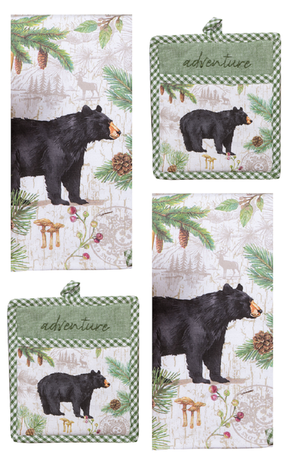 4 Piece Pinecone Trails Kitchen Set, 2 Towels and 2 Pocket Mitts