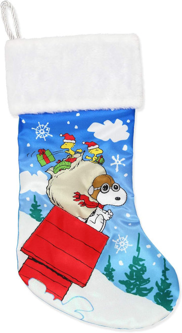 Peanuts Snoopy Kurt Adler Cuffed Satin Holiday Stocking (19", Blue/White)