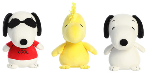 Aurora 8.5" Stuffed Animal Squishy Plush Bundle, Snoopy, Woodstock and Joe Cool