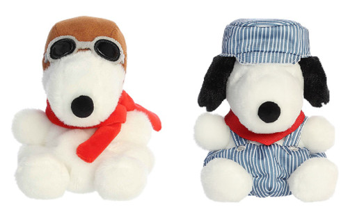 Aurora Peanuts Snoopy Palm Pal Plush 2 Pc Bundle, Flying Ace and Train Engineer