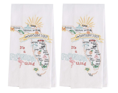 Set of 2 New Kay Dee Designs State of Florida Embroidered Flour Sack Towels