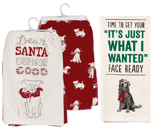 New Primitives By Kathy Holiday Dog Towel Bundle, What I Want and Dear Santa