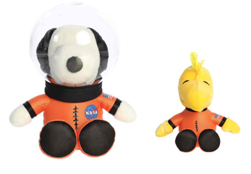 Aurora 2 Pc Orange Space Suit Astronaut Plush Set, 10" Snoopy and 6.5" Woodstock