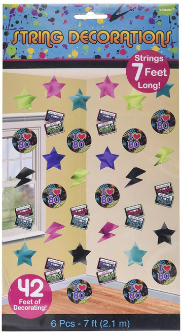 Amscan Multicolor 6 Piece Paper I Love The 80s String Hanging Decorations, 7Ft