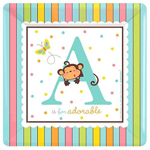 Set of 18 Baby Shower Party A is for Adorable Square Dinner Plates Tableware 10"