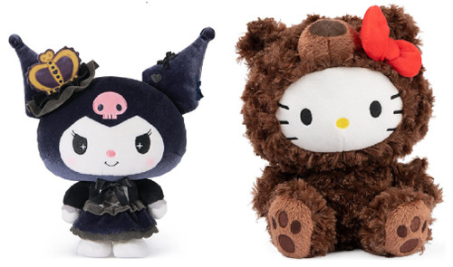 2 Piece GUND Plush Set, 9.5" 20th Anniversary Kuromi  and 10" Hello Kitty Bear