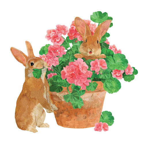 New Flower Pot Backyard Friends Paper Lunch Napkins 6.5" x 6.5" Bunnies 20-Count
