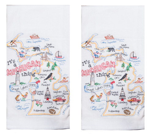 Set of 2 Kay Dee Designs State of Michigan Embroidered Flour Sack Towels
