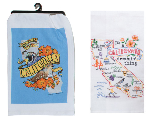 New 2 Piece Home State Pride Souvenir Cotton Kitchen Dish Towels, California
