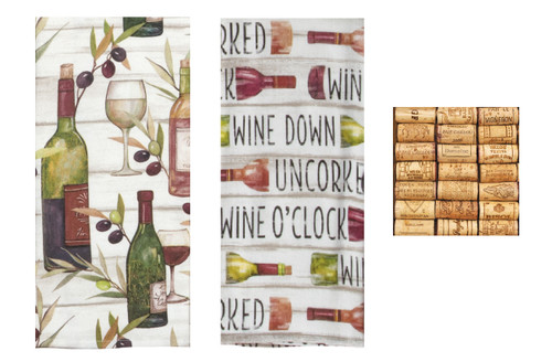 Tuscan Tour Wine Bottles Kitchen Terry Towels and Cork Cocktail Napkins