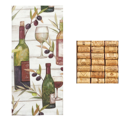 Tuscan Tour Wine Bottles Kitchen Terry Towel and Cork Cocktail Napkins