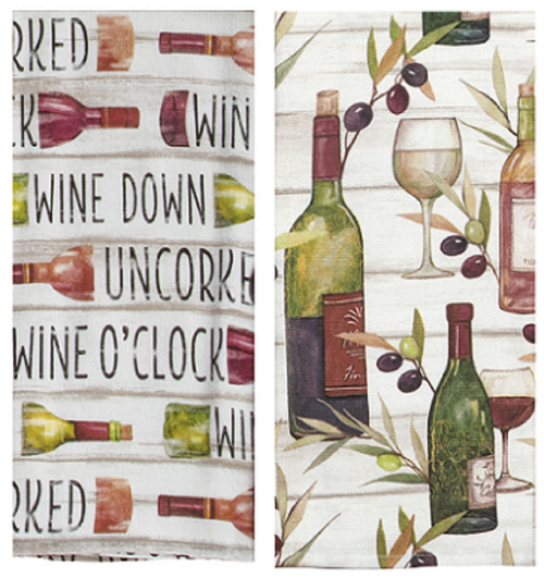 Tuscan Wine Themed Kitchen Bar Towel Bundle of 2 Classic Absorbent Towels