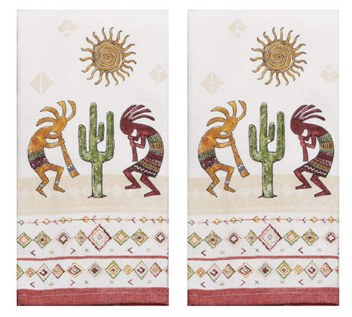 New Set of 2 Southwest Kokopelli Sundance Flute Duo Terry Kitchen Dish  Towels