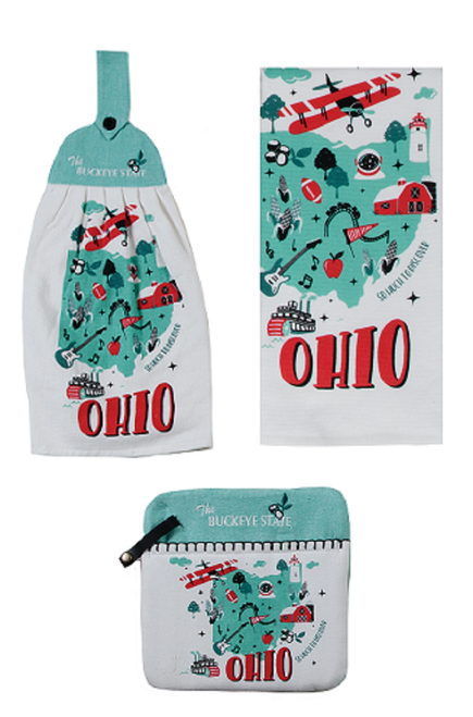 Kay Dee 3 Piece Ohio Bundle, Dual Purpose Towel, Tie Towel and Pocket Mitt