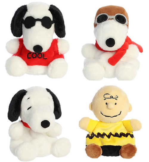 Peanuts 5" Palm Pal Plush Set, Charlie Brown, Joe Cool, Flying Ace, and Snoopy