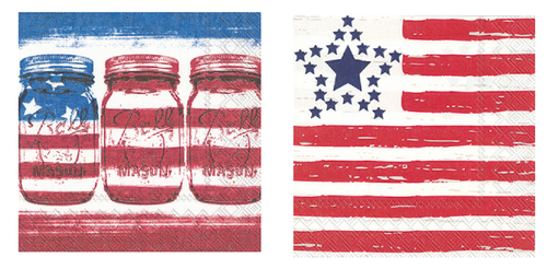 Boston International Patriotic Cocktail Napkins Bundle, Distressed Flag and Glass
