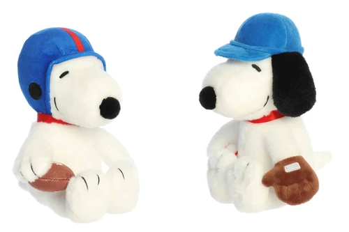 New Aurora Peanuts 2 Pc Game Day Sports Snoopy Plush, 9" Baseball 8" Football
