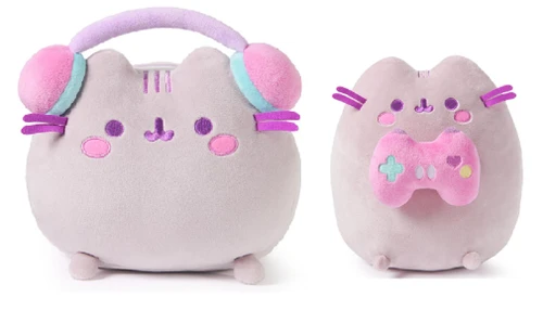 GUND Pusheen Gamer 11" Headphones and 9.5" Controller Plush Bundle