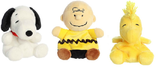 New 5" Aurora Peanuts Palm Pal Plush Bundle, Charlie Brown, Woodstock and Snoopy