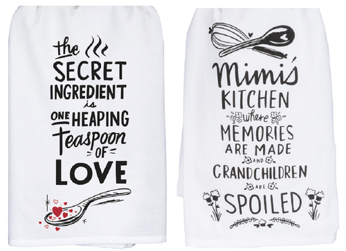 New Kitchen Dish Towel bundle Set of 2, Secret Ingredient and Mimi's Kitchen