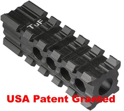 Tufforce 4-side Rail Muzzle Brake for AR15 / M16 / M4, 5 slots, Fit for 1/2"-28 Barrel Thread, USA Patent Grant Tufforce 4-side Rail Muzzle Brake for AR15 / M16 / M4, 5 slots, Fit for 1/2"-28 Barrel Thread, USA Patent Grant