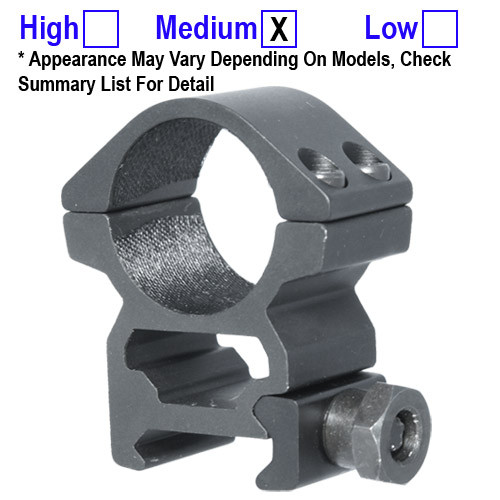 1" diameter tube Scope Ring, Medium profile,  Picatinny / weaver  1" diameter tube Scope Ring, Medium profile,  Picatinny / weaver