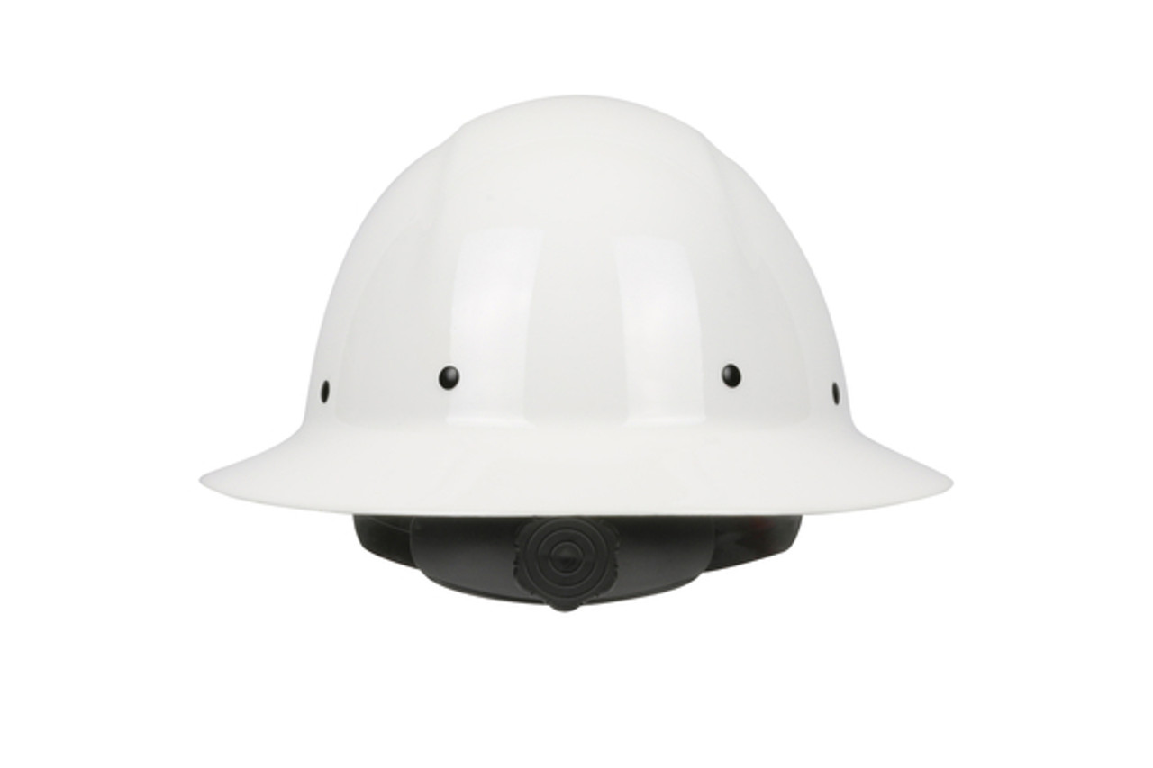 Wolfjaw™ Full Brim Smooth White Dome with Hat and Y-pers, Wheel-Ratchet Adjustment, 8-Point Suspension - Shell, Riveted Hard Textile Fiberglass Resin