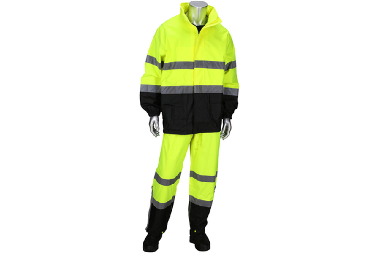 West Chester® Rain Gear, 2 Piece Rain Suit with Black Bottom, Class 3 ...