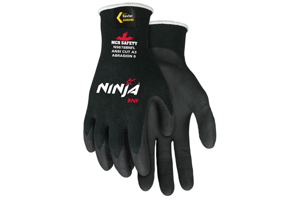 Ninja Cut Protection 18 Gauge Black Kevlar Stretch Armor Technology Shell Black Bnf Palm And Fingertips Cut Level A3 Y Pers Inc