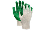 Natural Cotton/Polyester Glove with Green Latex Coated Palm & Fingertips (SGSS9681)