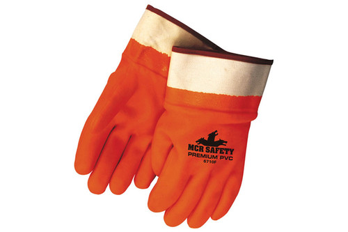 Premium Foam Lined PVC Safety Glove, Sandy Finish, Fluorescent Orange, Safety Cuff (SGSS6710F) MCR 6710F