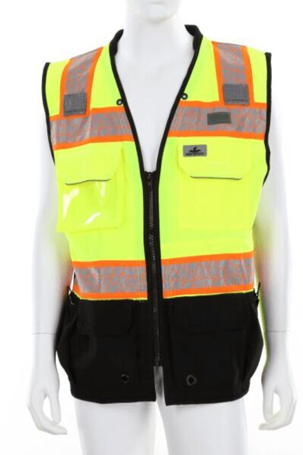 Premium Surveyor Safety Vest, Class 2, 3" Orange Stripes, Lime (SSURVCL2LS) Premium Surveyor Safety Vest, Class 2, 3" Orange Stripes, Lime (SSURVCL2LS)