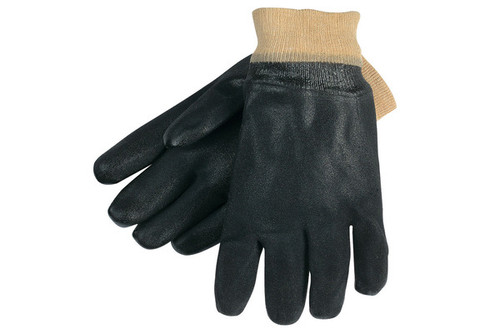 PVC Coated Work Gloves Double Dipped with Sandy Black PVC Soft Interlock Lining Comfortable Knit Wrist (SGSS6520S)