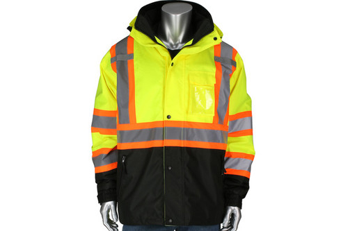 3-in-1 Class 3 Ripstop Two-Tone Jacket with Removable Grid Fleece Inner Jacket, Lime (S3331772LY)