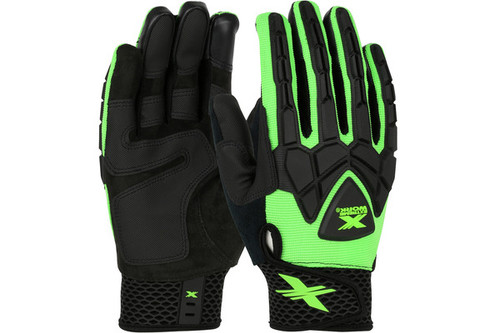 Extreme Work® Strike ProteX™ ToughX Suede Palm with Hi-Vis Green Fabric Back and TPR Impact Protection - XLock Cuff