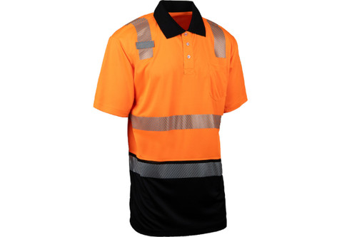 EcoChill Class 2 Polo Shirt with Coolmax® Technology and Black Bottom, Orange (S302CMPSOB)