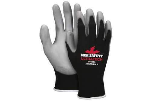 Gray PU Dipped Palm and Fingers, 15 Gauge Black Nylon Shell (SGSS96695)