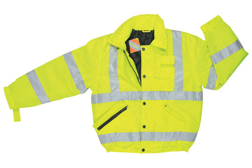Luminator™, Hi-Vis Insulated jacket, attached drawstring hood, silver reflective stripes, Fluorescent lime (SBMRCL3L)