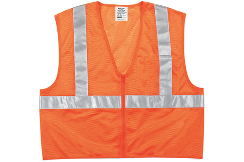 Safety Vest, Class 2, Mesh, Zipper, 2 Pockets, Orange (SVCL2MOP)