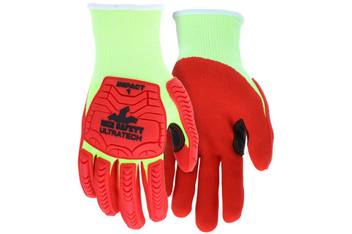  UltraTech™ 13 Gauge HyperMax™ Shell, Sandy Nitrile Foam Coating, Impact Protection TPR, Super Hi Vis