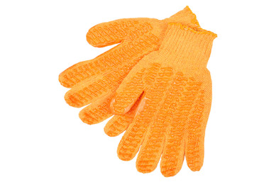 Yellow String Knit Work Gloves with PVC Criss-Cross Grip, L