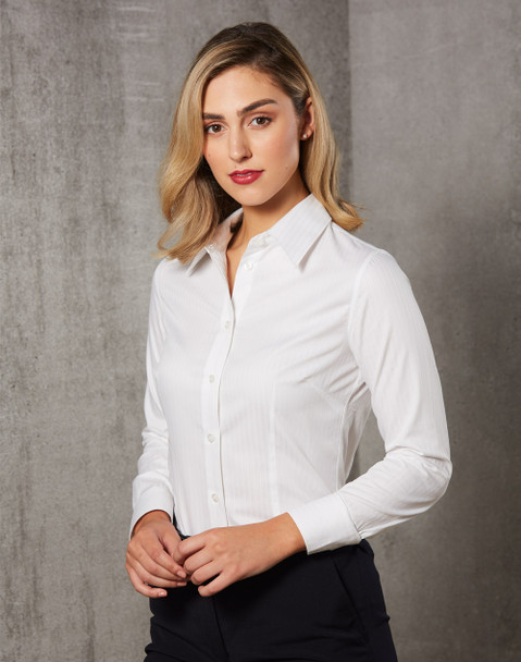 M8100L - Women's Self Stripe Long Sleeve Shirt